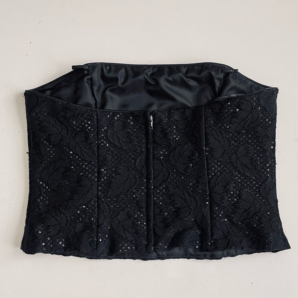 Jessica McClintock Vintage Black Leaf Pattern Lace Sequin Corset Zipper Size 12 - Picture 3 of 11